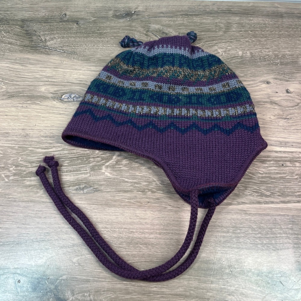 Capello Chullo Earflap Hat Purple Wool Fair Isle Fleece Lined Canada Unisex OS